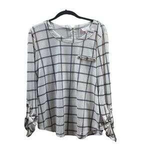 The Workshop Womens Shirt Size Large White Black Plaid Roll Up‎ Sleeves
